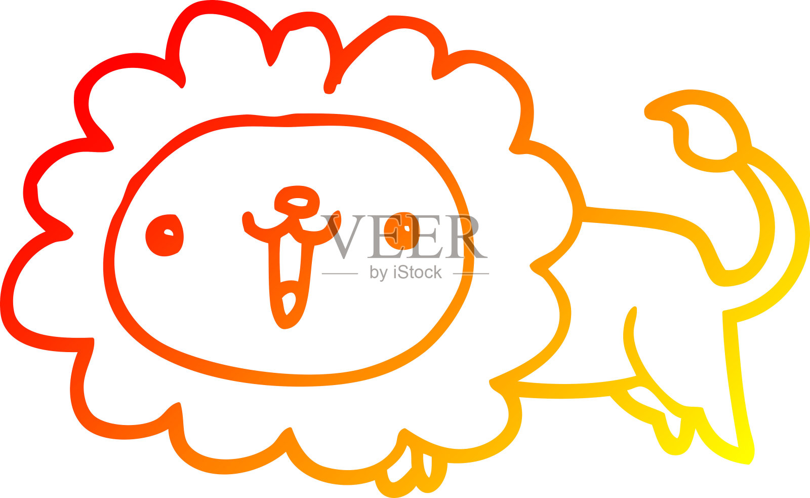 温暖的梯度线绘制一个可爱的卡通狮子插画图片素材