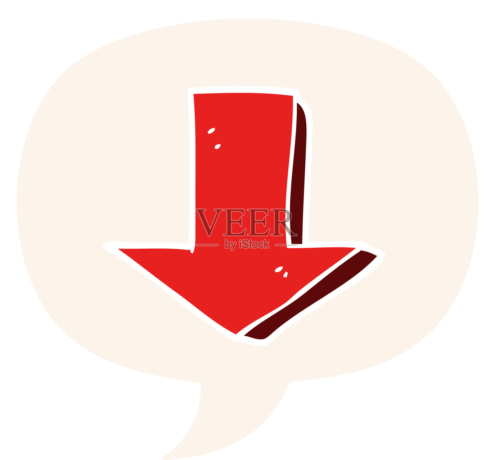 卡通指向箭头与语音泡泡在复古风格插画图片素材