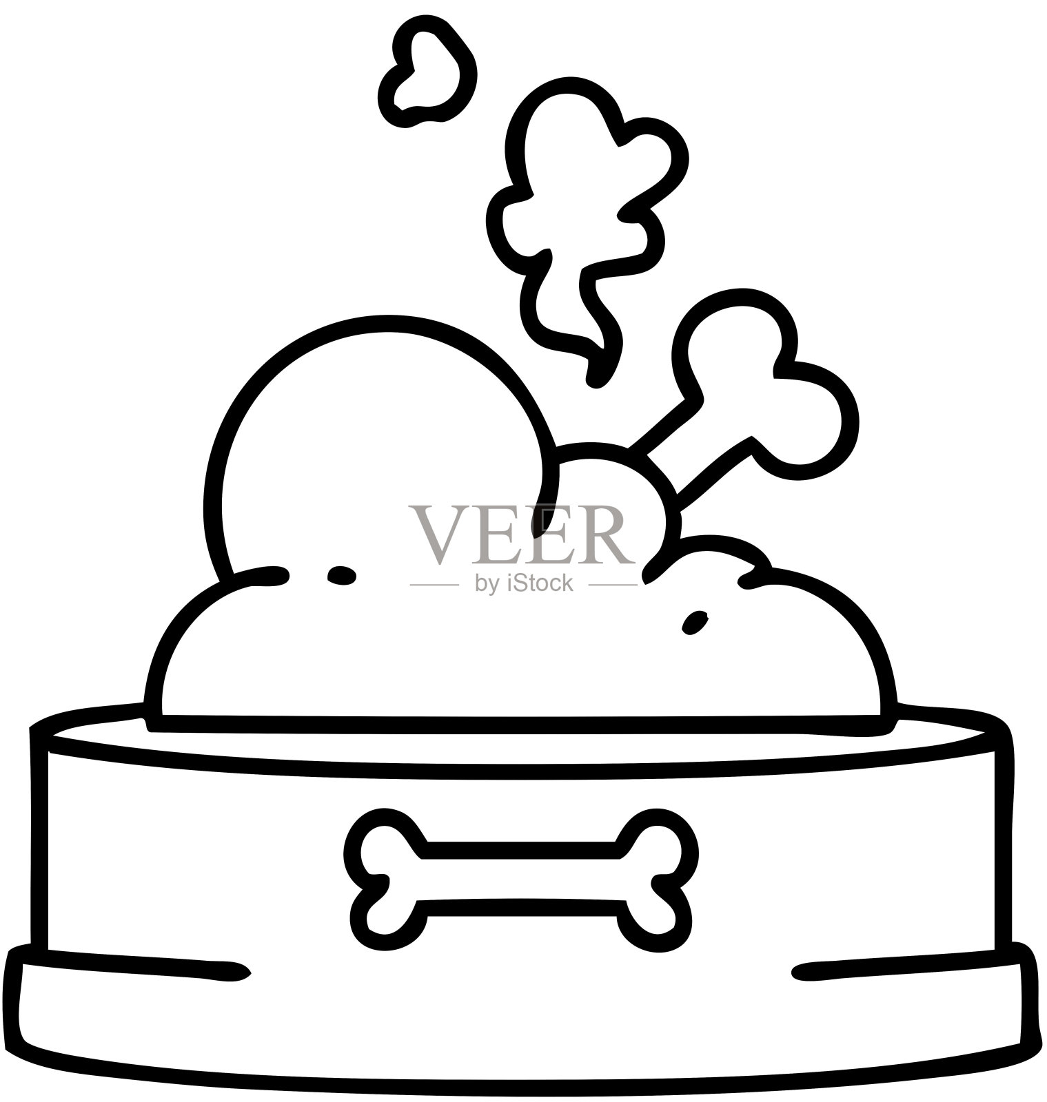 线条涂鸦的狗粮碗与骨头插画图片素材