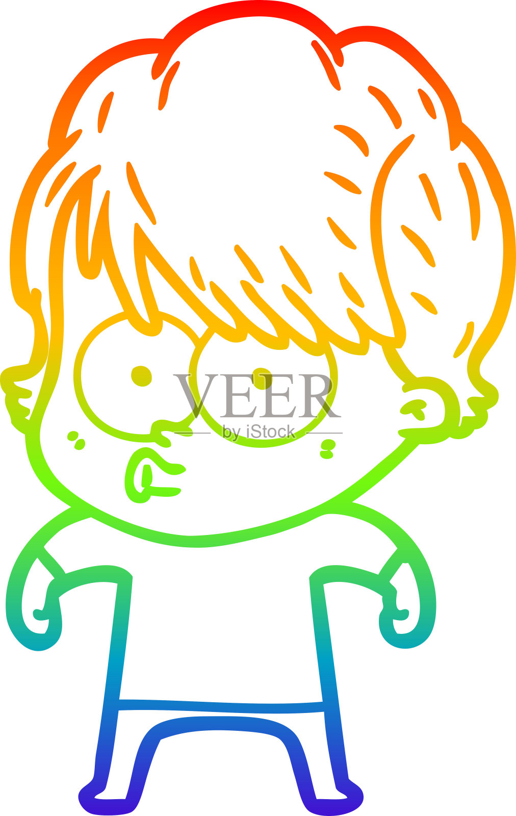 彩虹渐变线画一个卡通女人插画图片素材