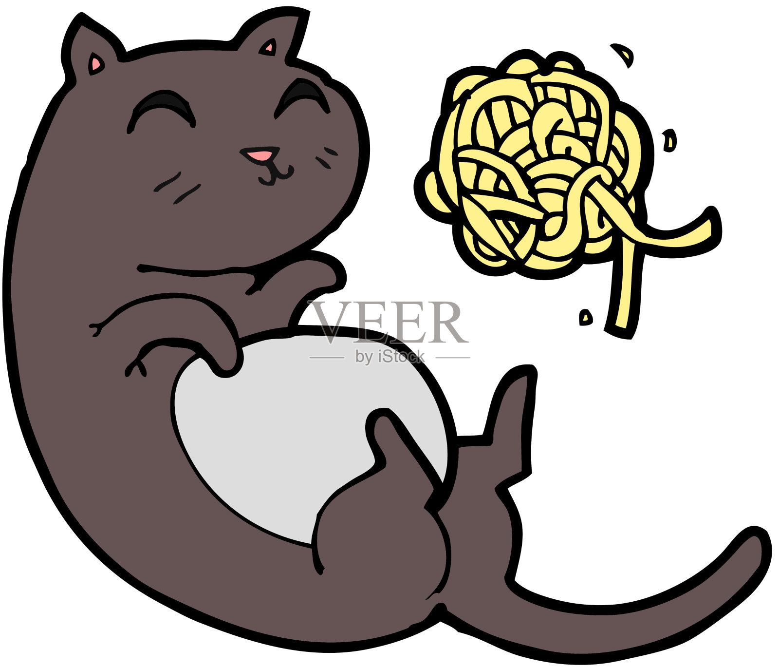 带着毛线球的卡通猫插画图片素材