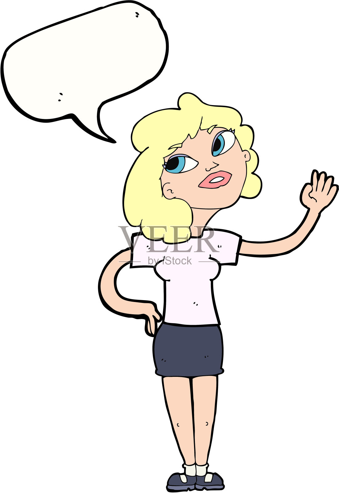 卡通女人挥舞着言语泡泡插画图片素材