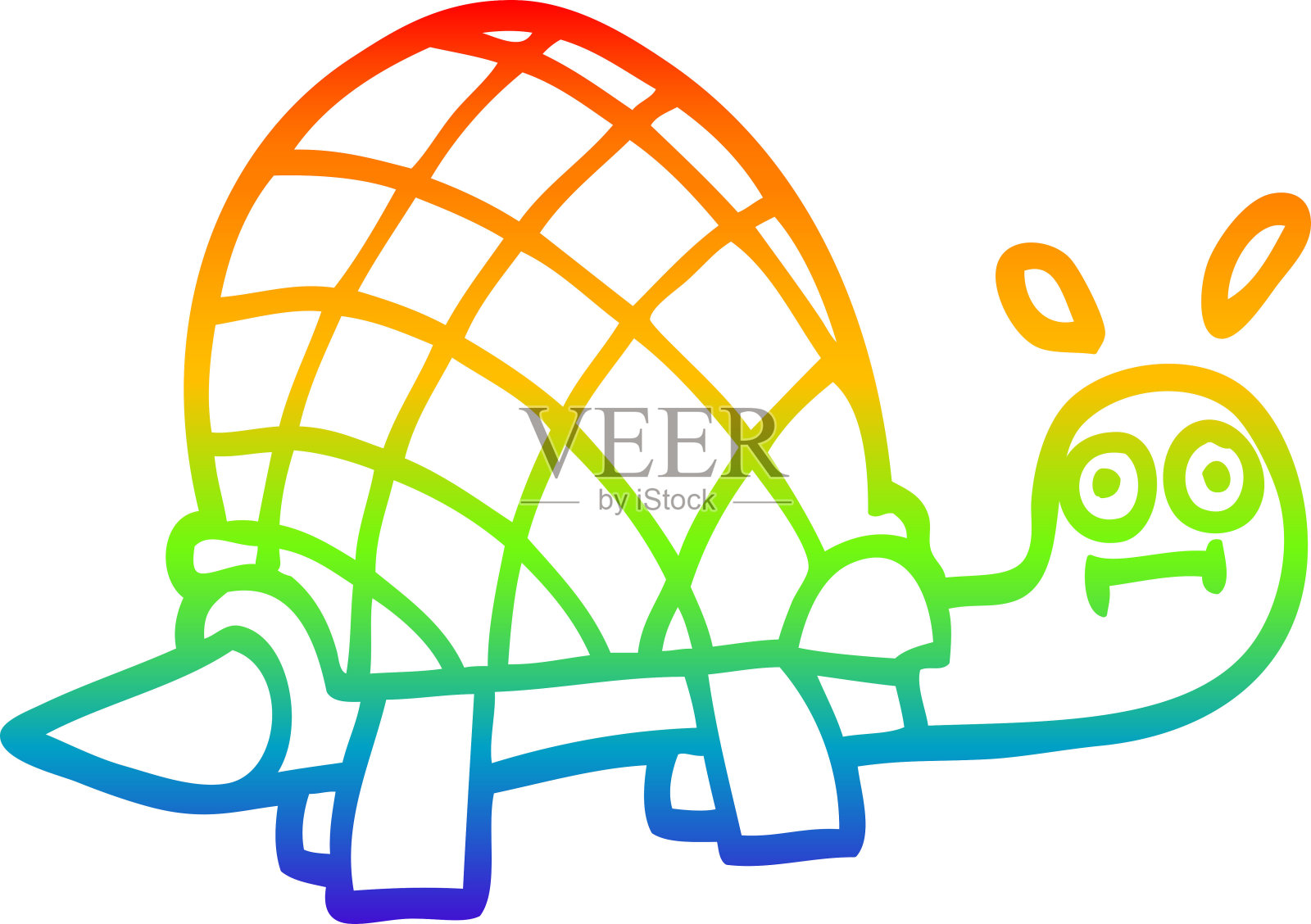 彩虹渐变线画一个卡通有趣的乌龟插画图片素材