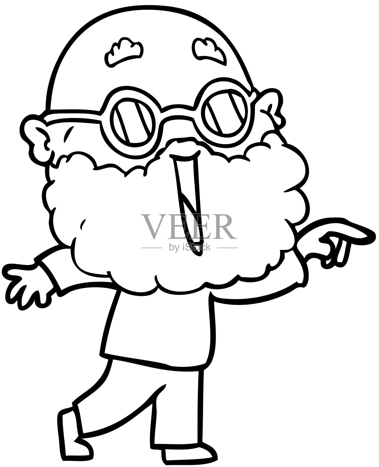 卡通快乐的男人胡须指向手指插画图片素材