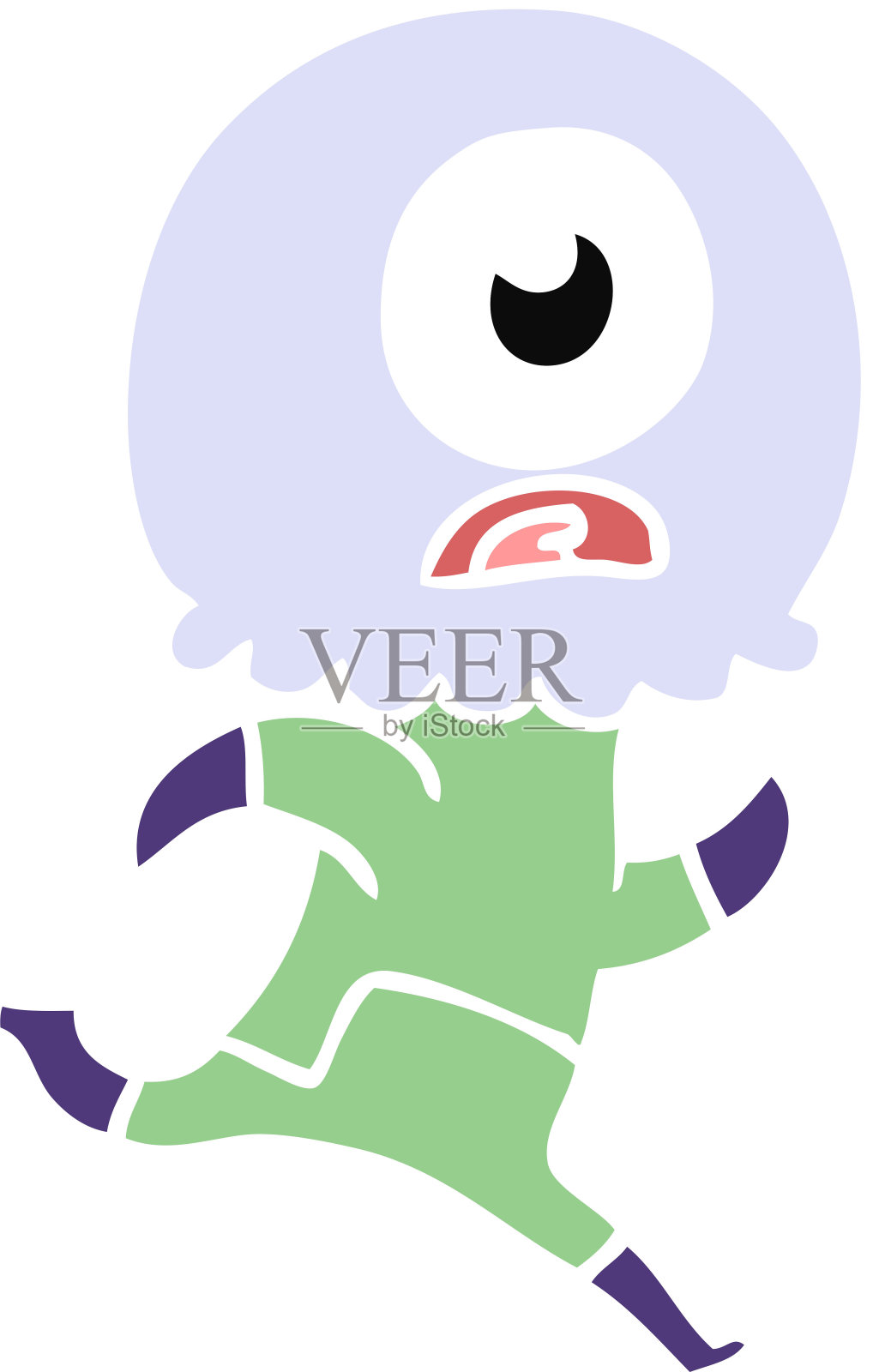 平彩风格卡通独眼巨人外星人太空人奔跑插画图片素材