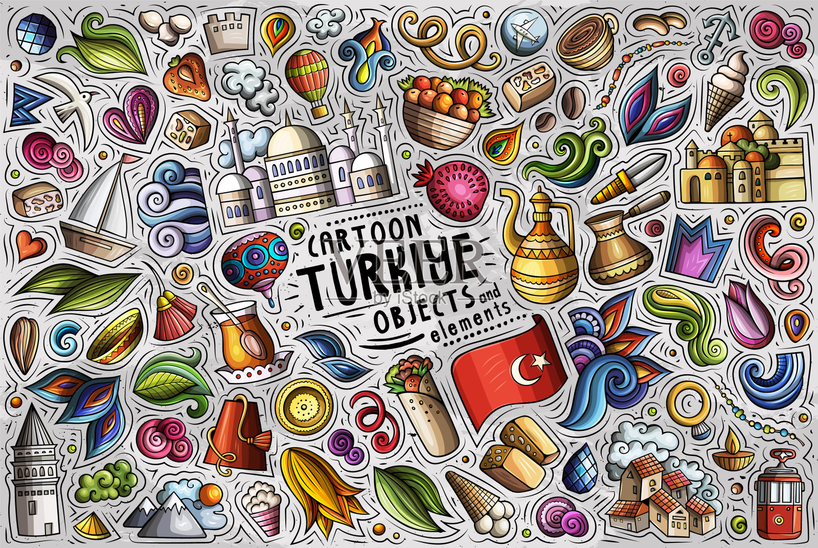 一套土耳其传统符号和对象插画图片素材