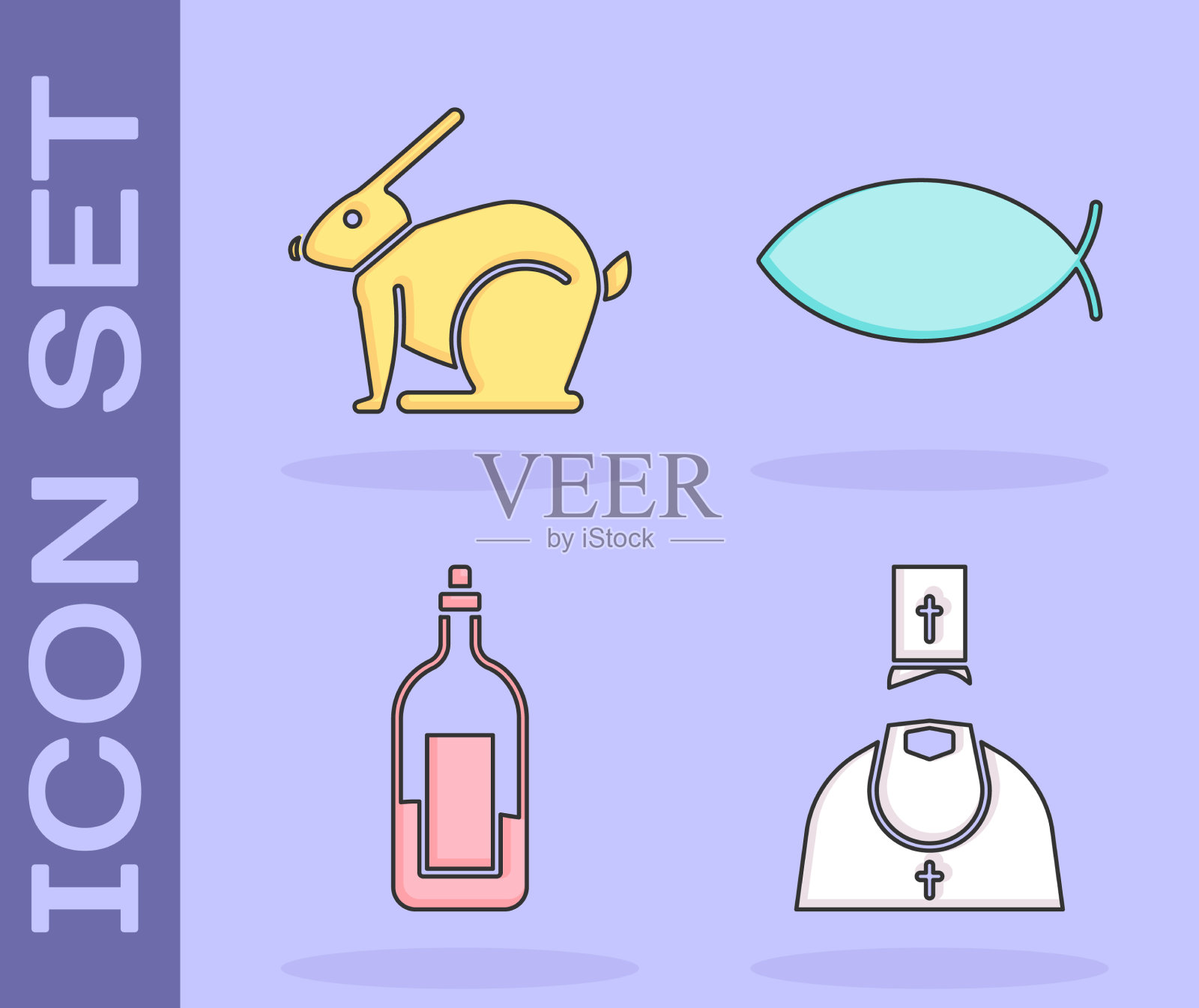 牧师套了复活节兔子瓶酒和图标素材