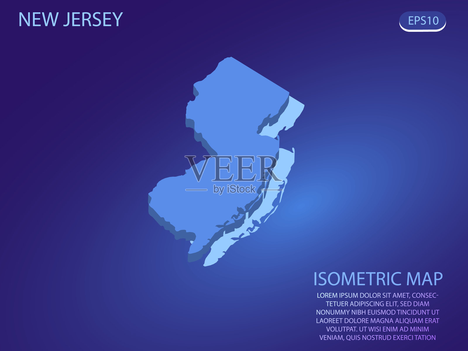 新泽西州等距地图。矢量现代的蓝色背景。信息图的孤立三维等距概念。矢量插图。每股收益10。插画图片素材