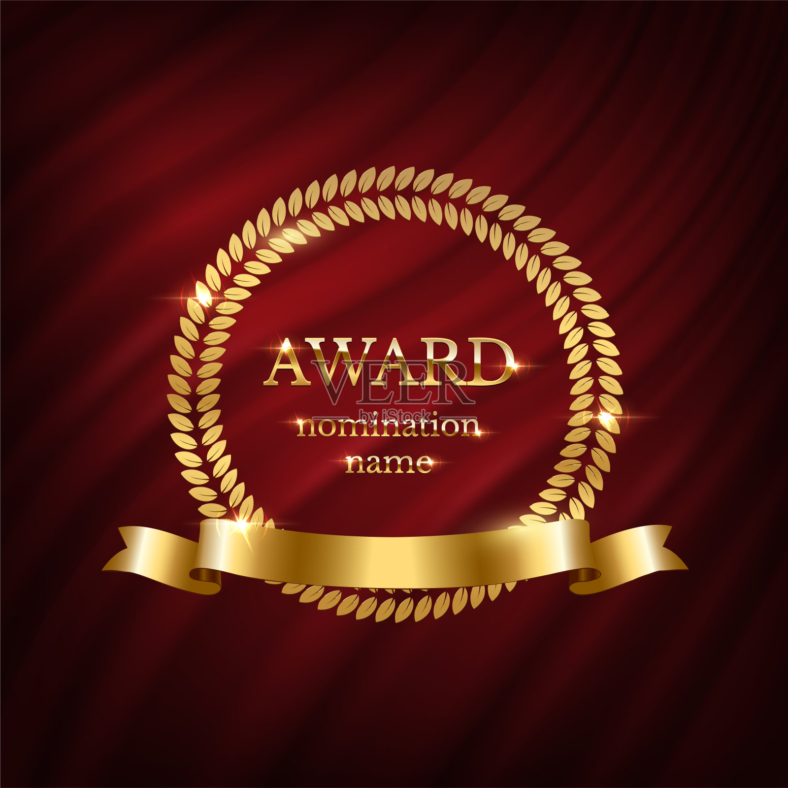 金奖，复古圆月桂花环和丝带，奖品与提名的名字为获胜者插画图片素材