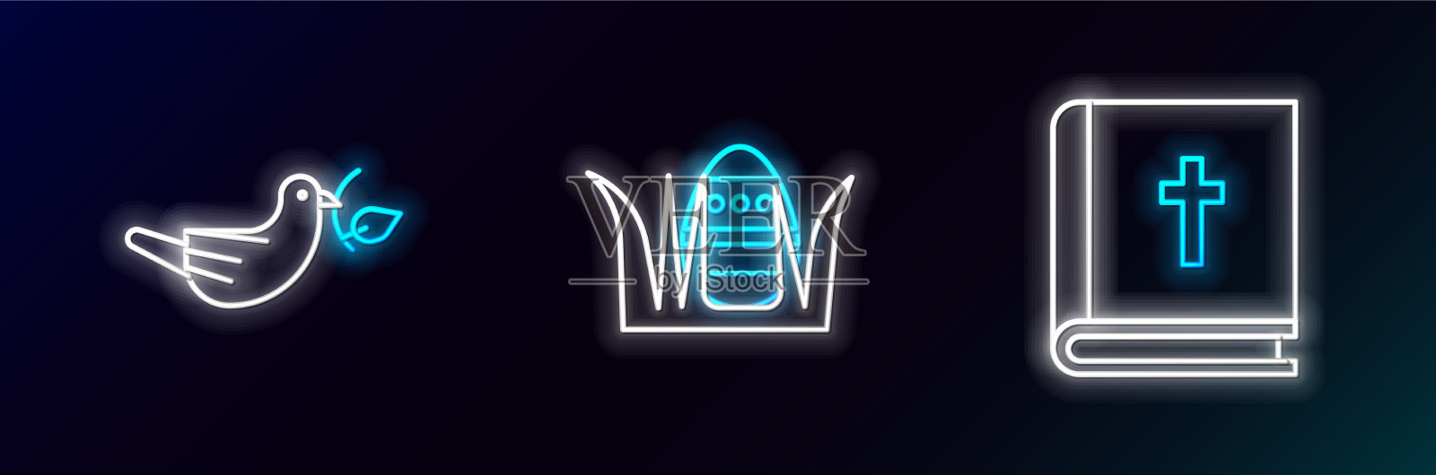 集行圣经书和平鸽与橄榄图标素材