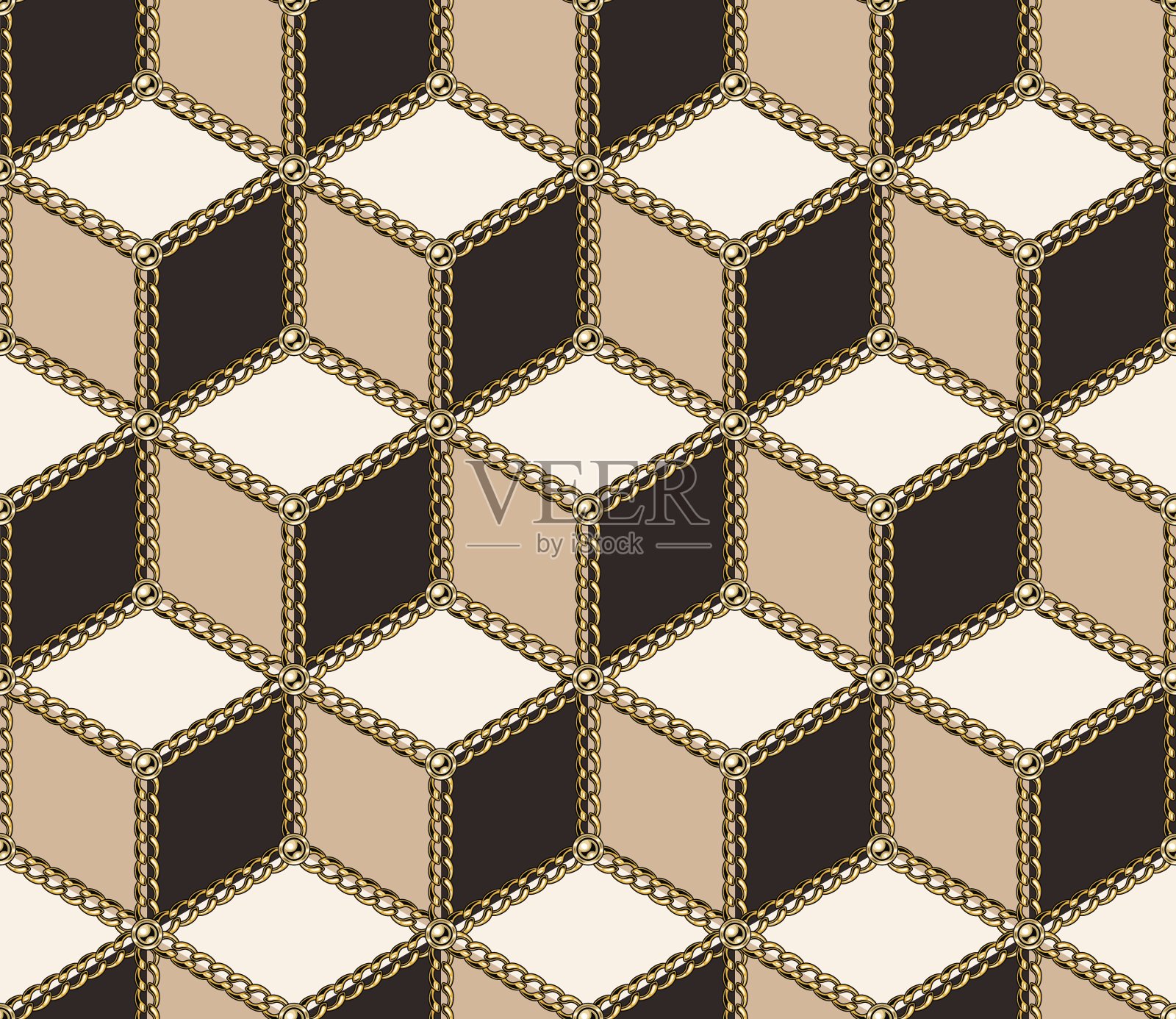 等距立方体图案与金链插画图片素材