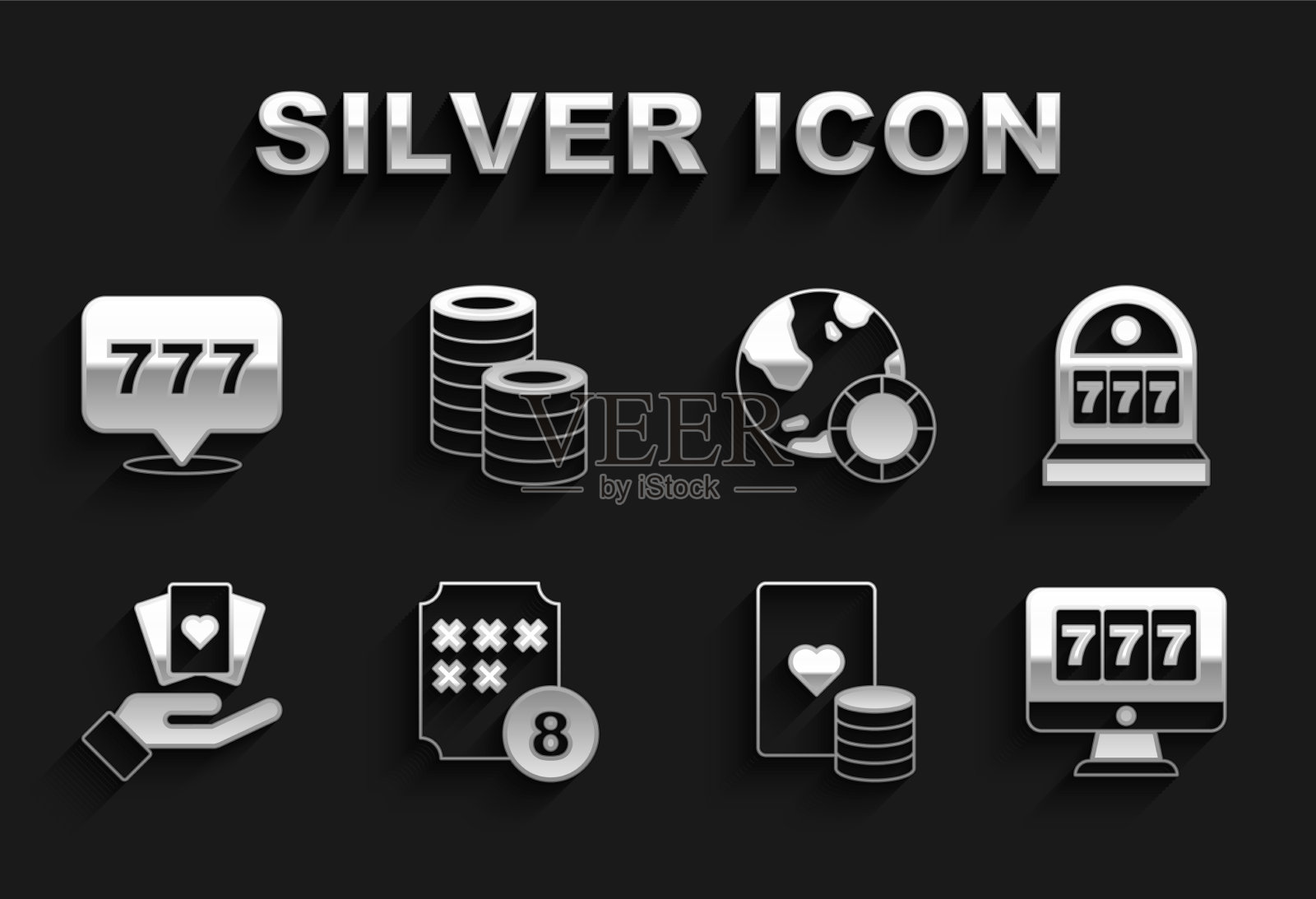 设置彩票球在宾果卡老虎机与图标素材