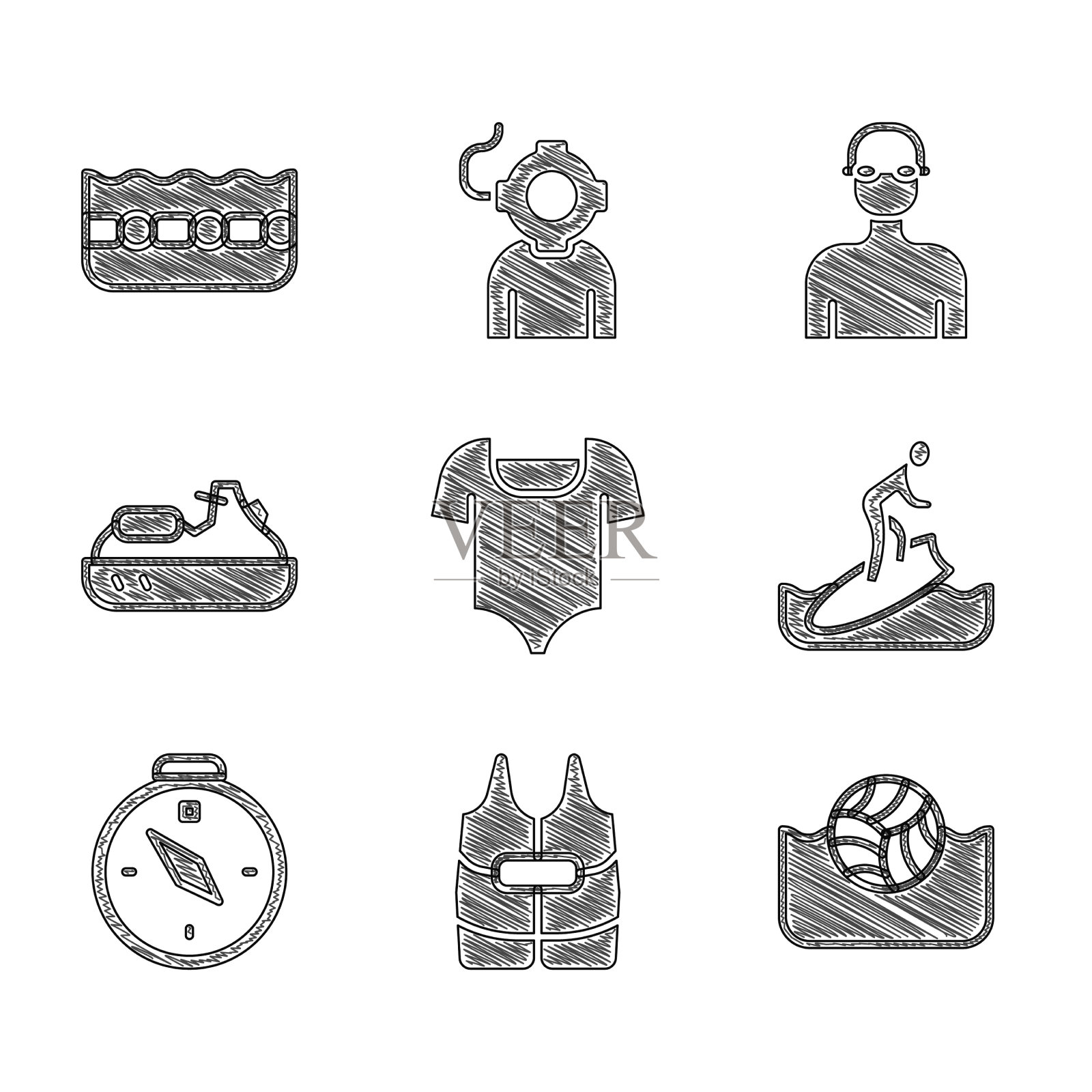 套装泳装救生衣水球冲浪板图标素材