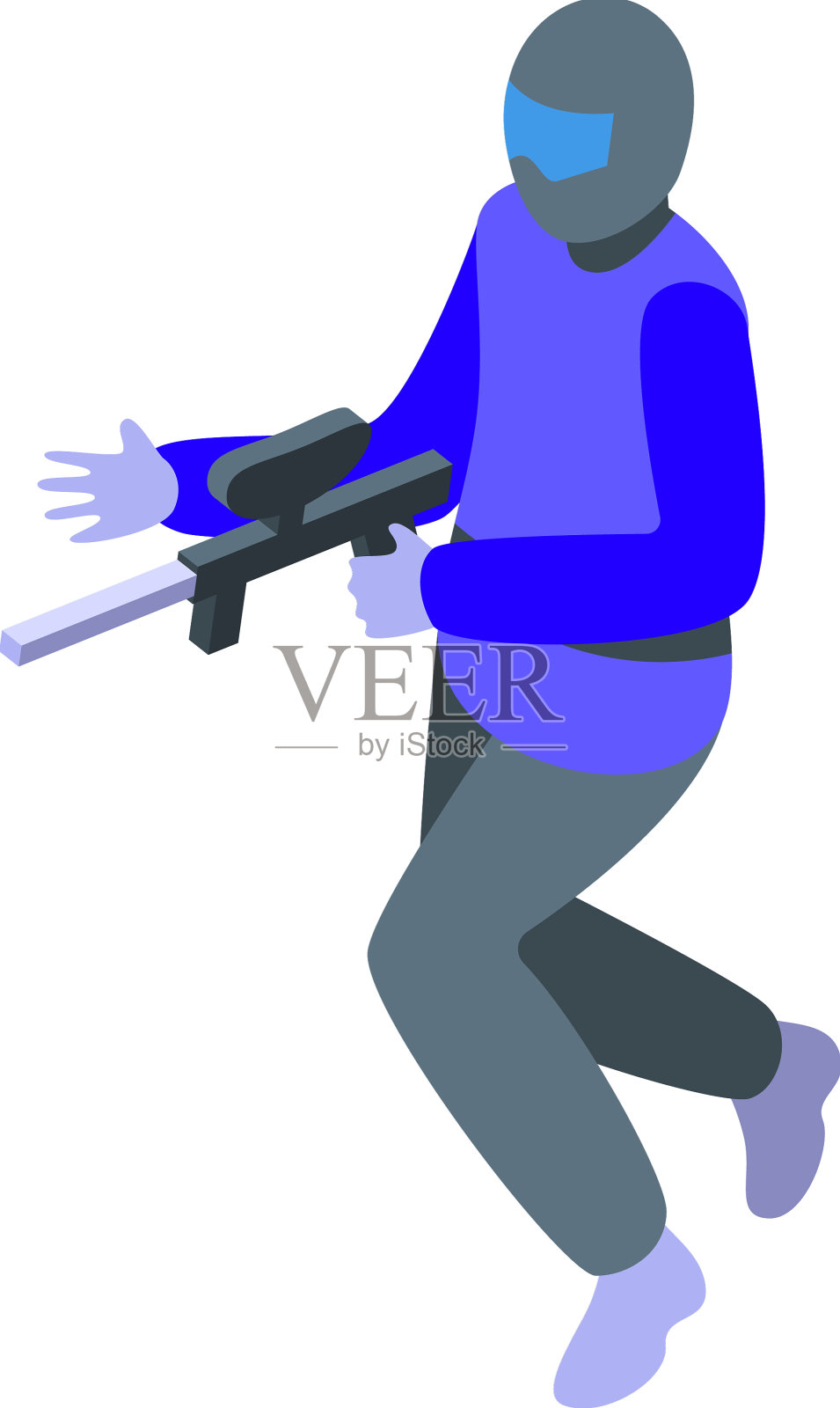 彩弹蓝色球员图标等距油漆插画图片素材