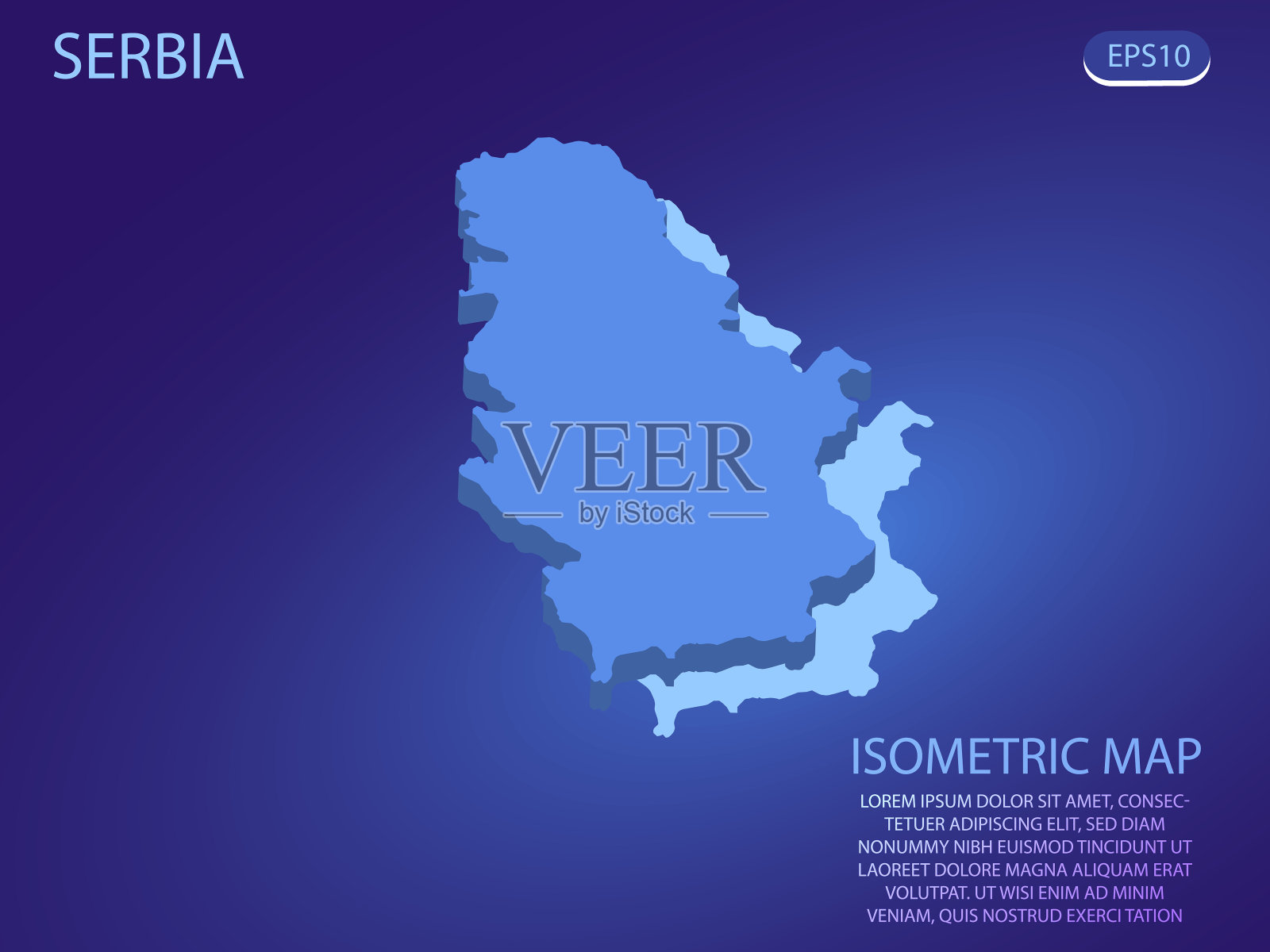 塞尔维亚等距地图。矢量现代的蓝色背景。信息图的孤立三维等距概念。矢量插图。每股收益10。插画图片素材
