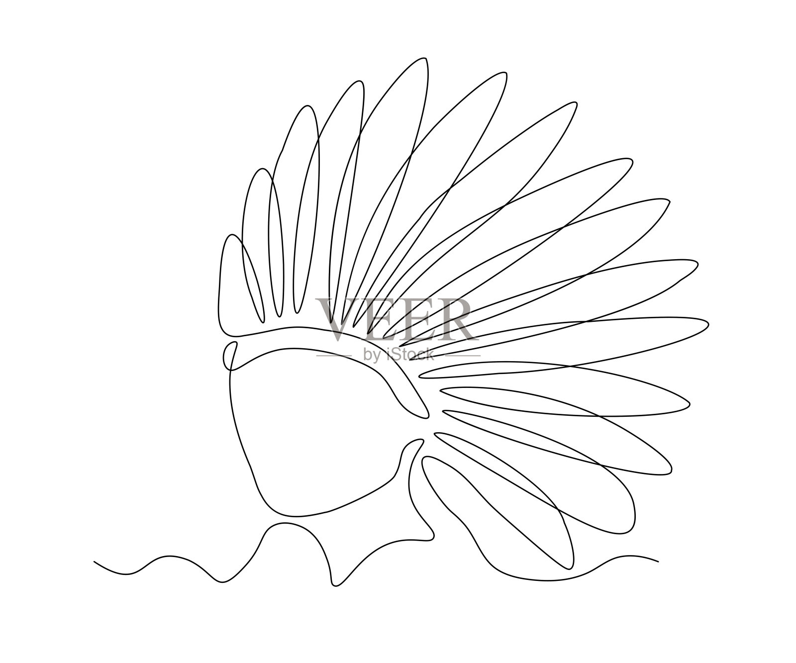 抽象的头没有脸与羽毛连续在线绘制插画图片素材