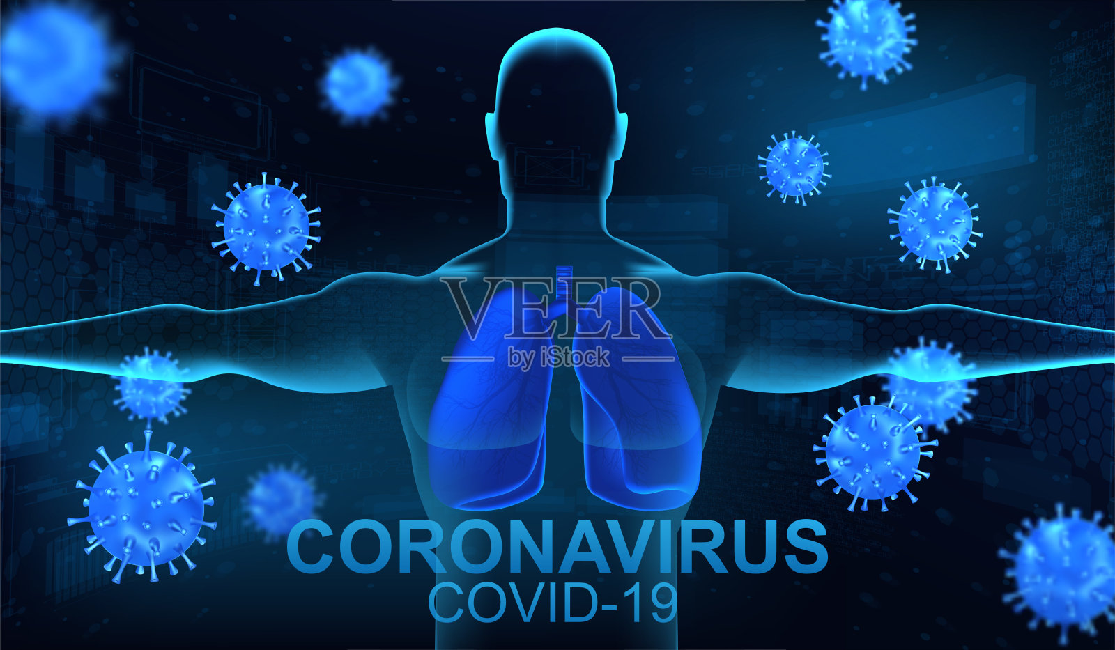 人类肺和冠状病毒概念插画图片素材