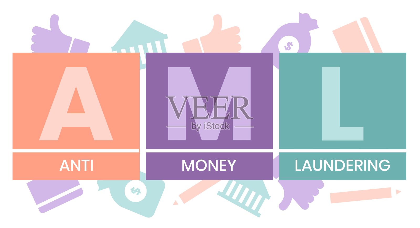反洗钱首字母缩略词（AML）插画图片素材