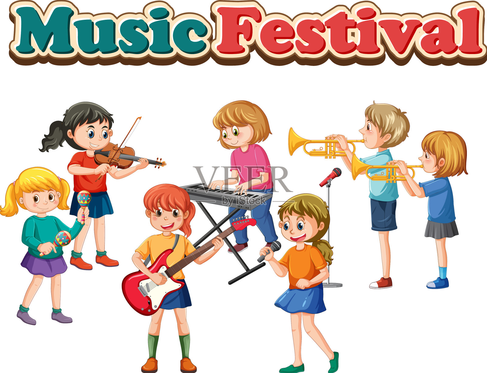 音乐节文字与儿童音乐乐队设计元素图片