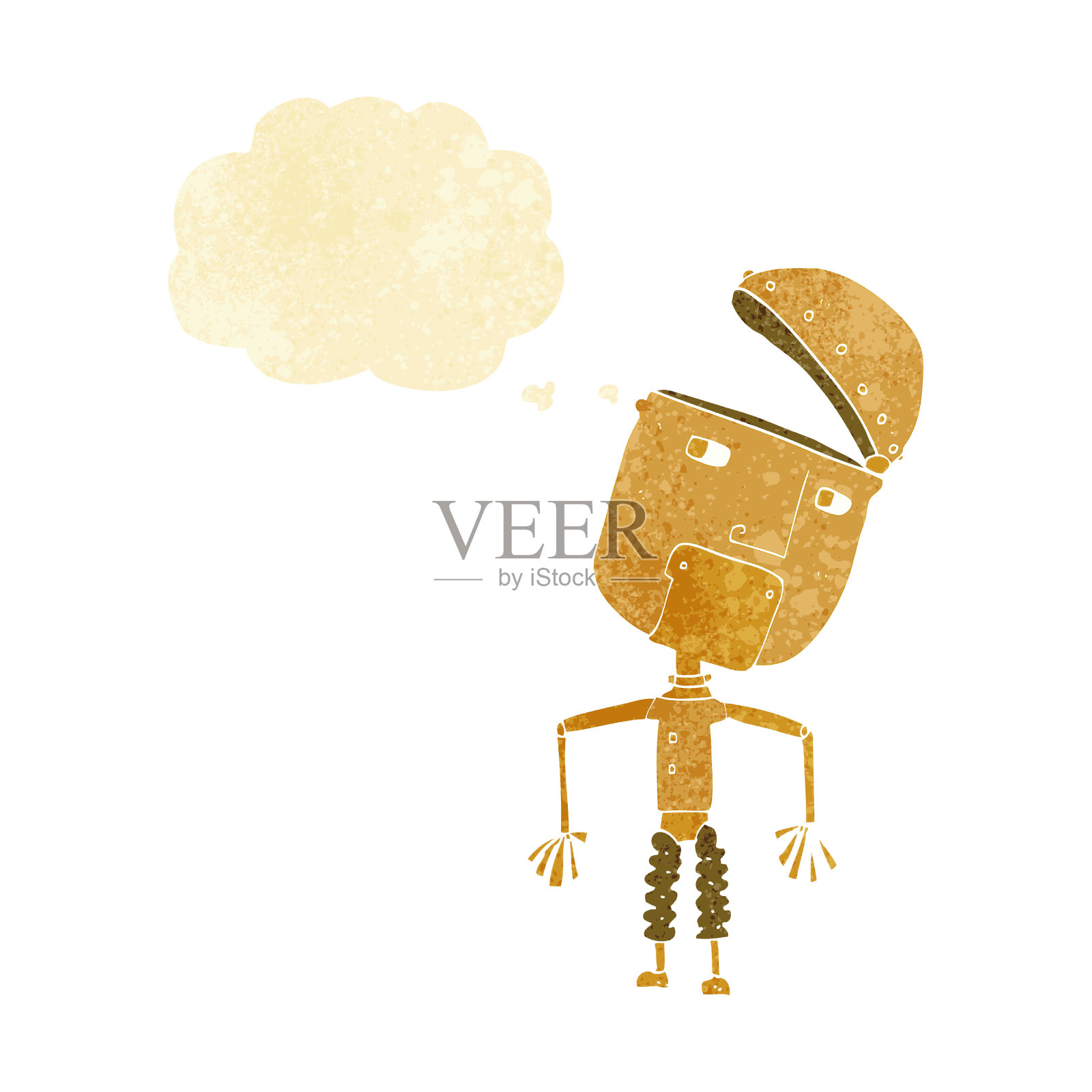 带有思想泡泡的卡通搞笑机器人插画图片素材