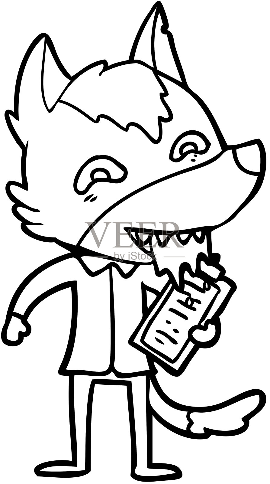 卡通饿狼与剪贴板插画图片素材