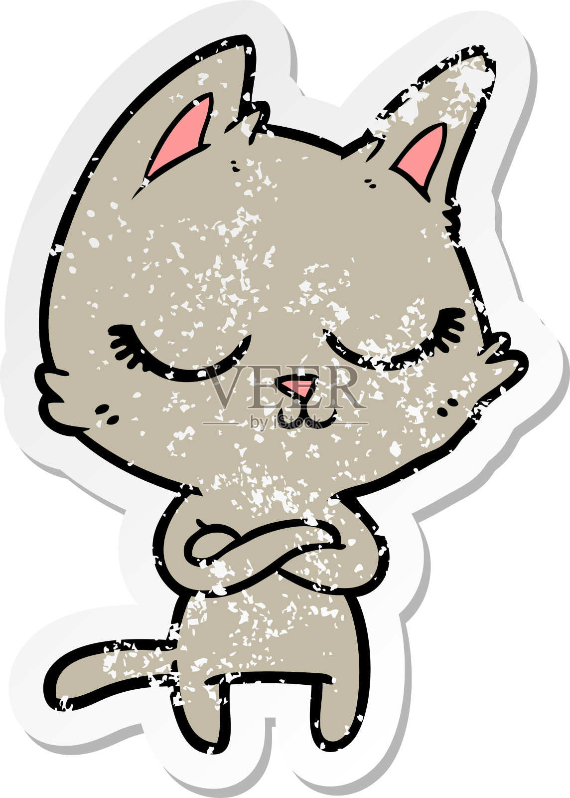 一只平静的卡通猫的痛苦贴纸插画图片素材