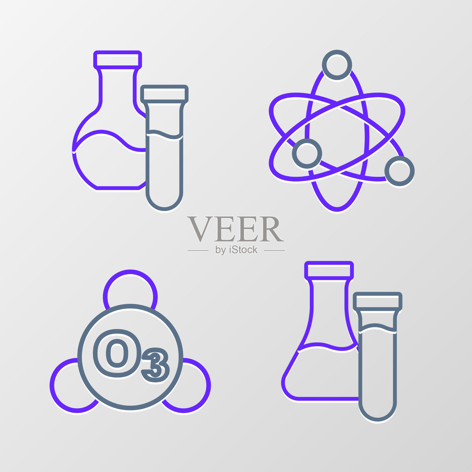 设置线试管臭氧原子和图标图标素材