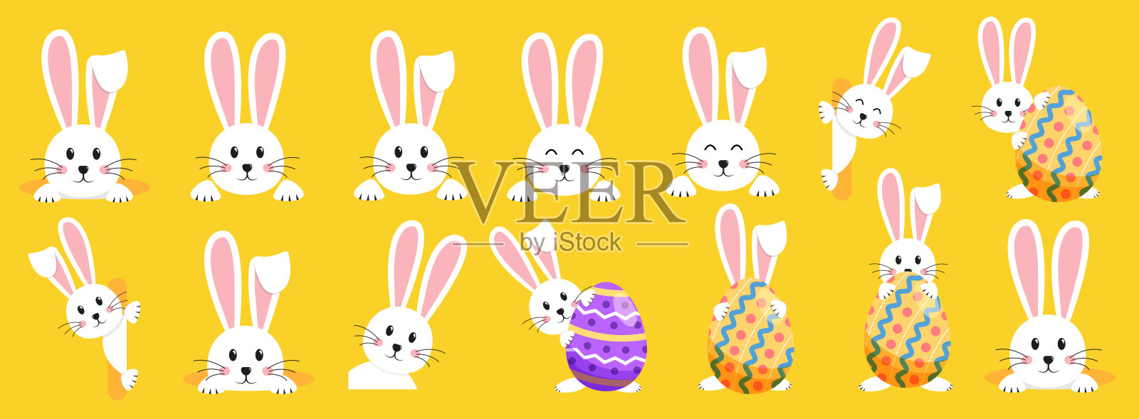 复活节兔子，复活节兔子。矢量插图。插画图片素材