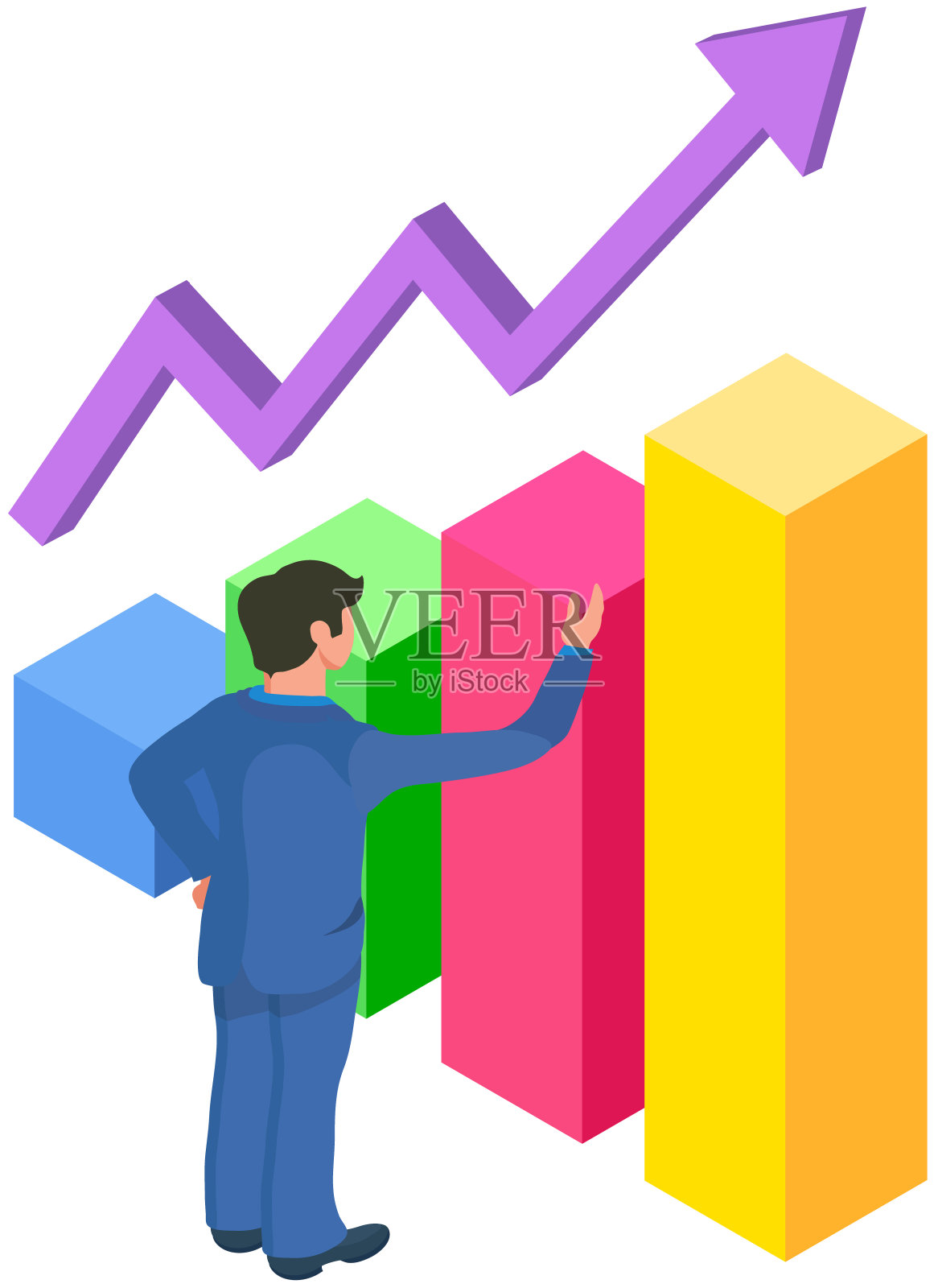 人类用数据分析数字报告。统计指标和图形信息可视化插画图片素材