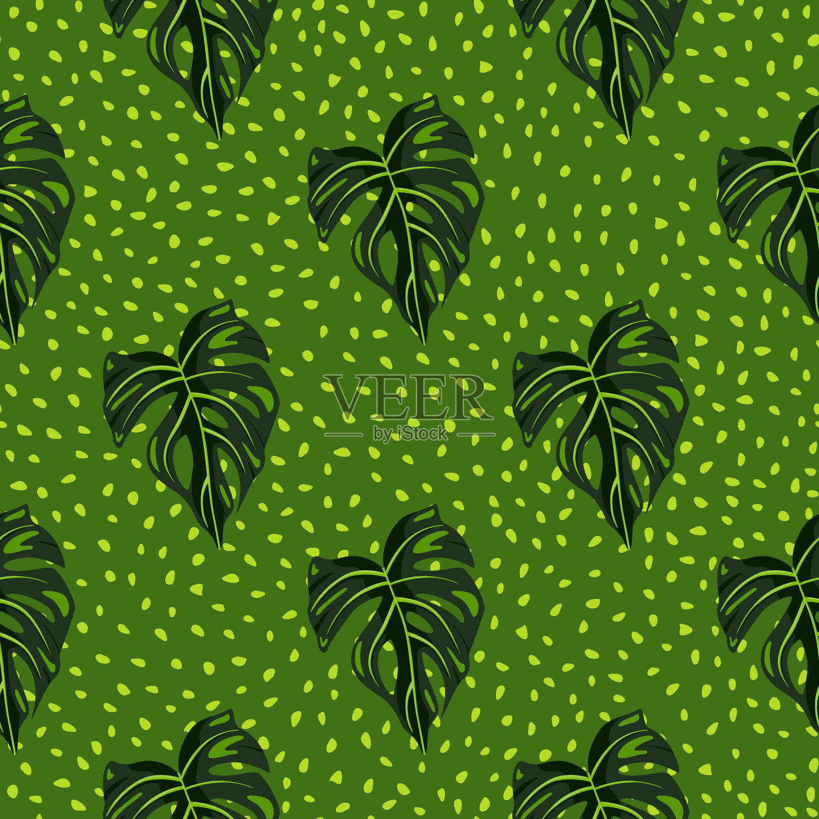 装饰热带棕榈叶无缝图案。丛林树叶无缝壁纸。奇异的植物质感。花的背景。插画图片素材