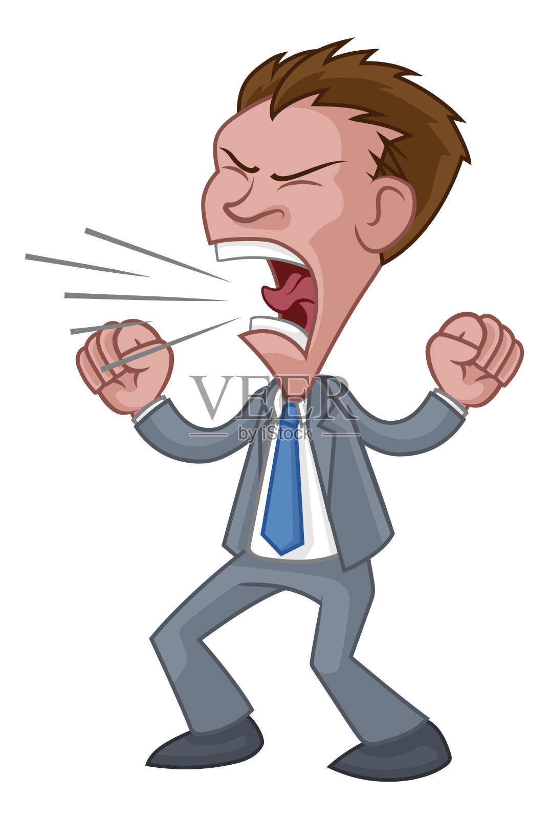 愤怒的老板办公室职员在卡通西装大喊大叫插画图片素材