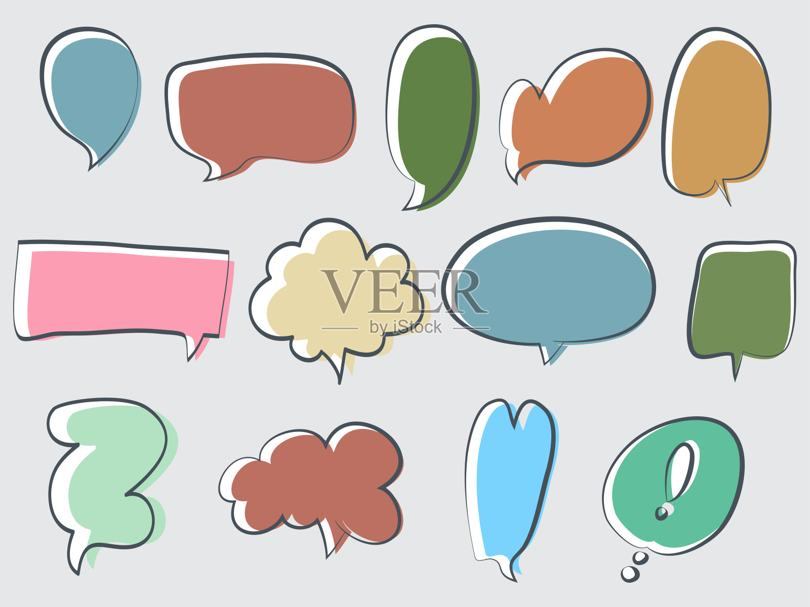 手绘一套空的漫画语音气泡。矢量涂鸦元素插图插画图片素材