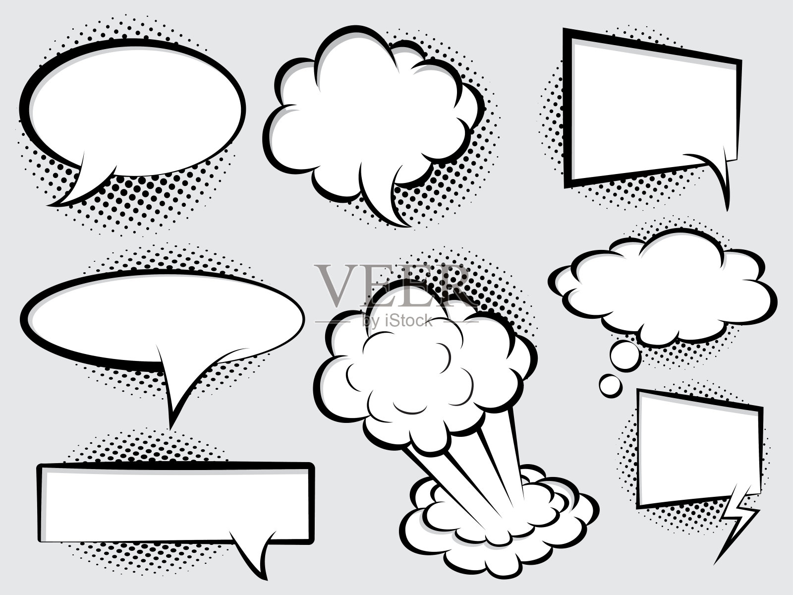 手绘一套空的漫画语音气泡。矢量涂鸦元素插图插画图片素材