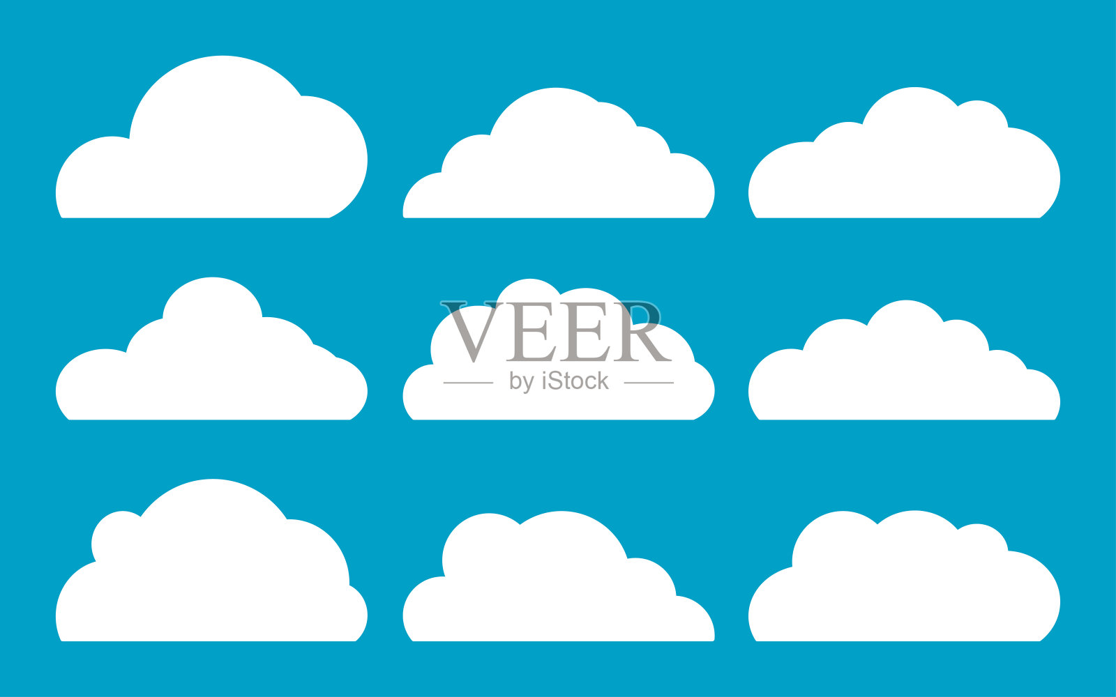 涂鸦集云图标在时尚的平面设计风格。孤立在蓝色背景上。矢量图插画图片素材