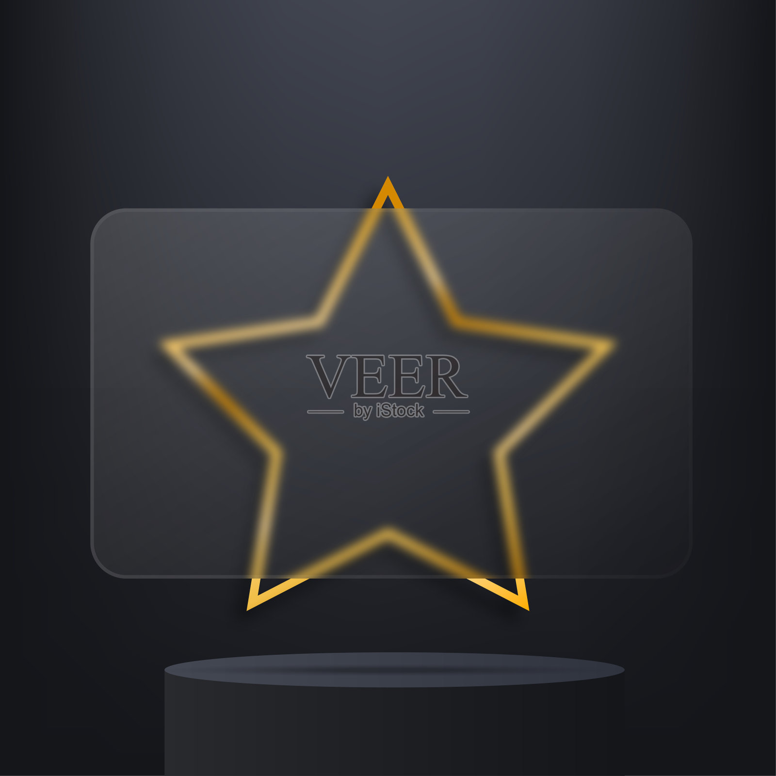 玻璃形态旗帜与星形框架在黑暗的背景。Glassmorphic UI, UX插图。未来的现代用户界面。矢量图插画图片素材