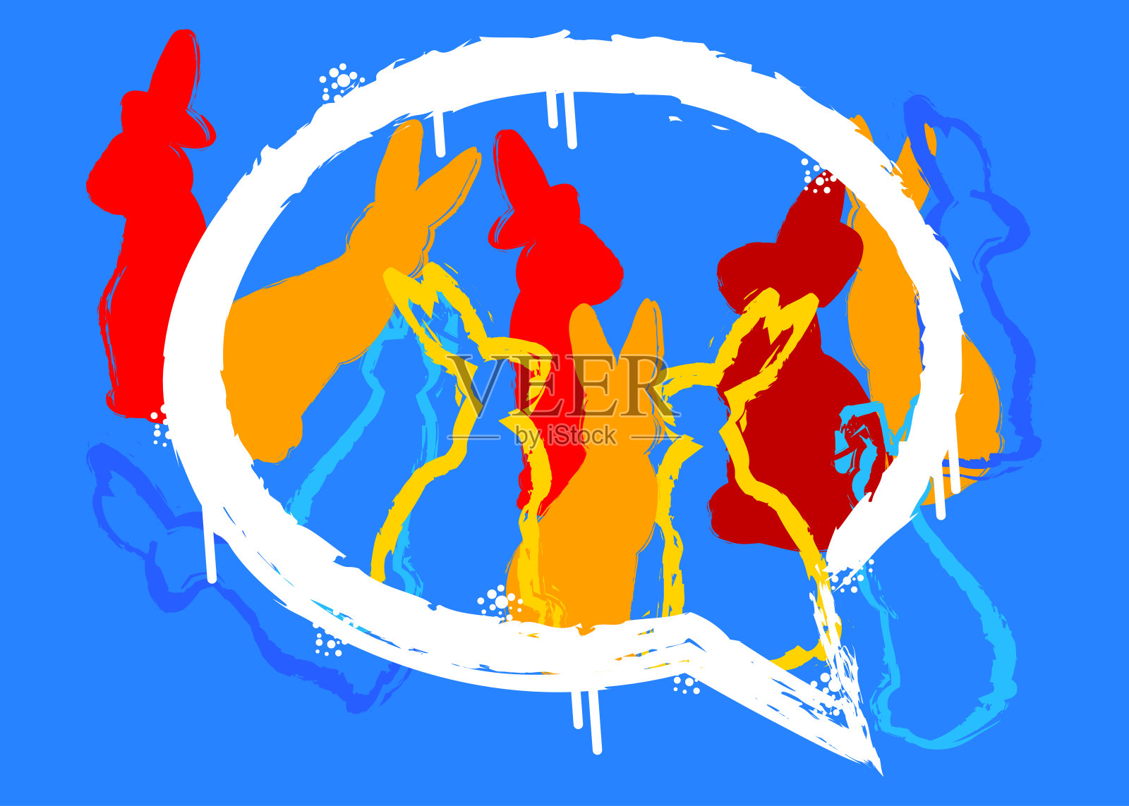 抽象的复活节涂鸦背景。以都市画风表现的现代假日街头艺术。多彩的矢量庆典背景。插画图片素材