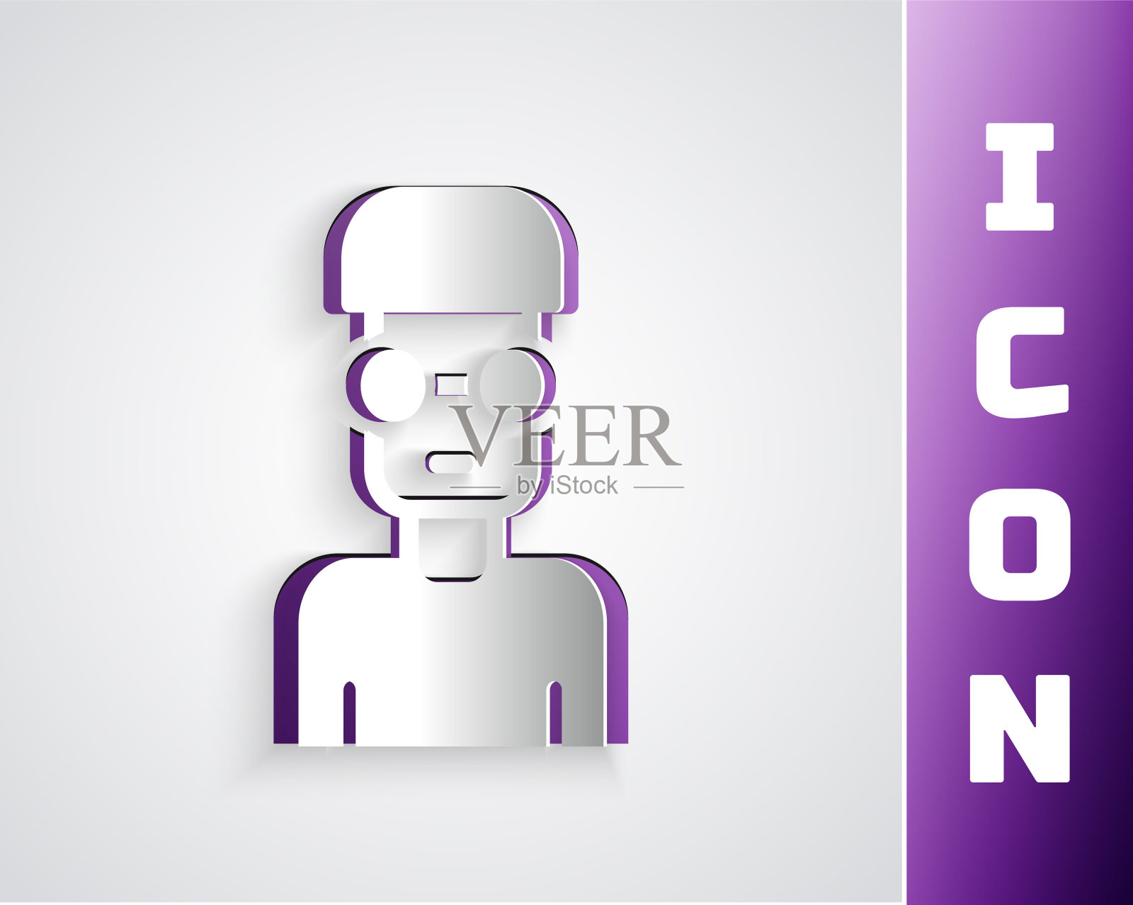 剪纸书呆子极客图标孤立的灰色背景。纸艺术风格。向量插画图片素材