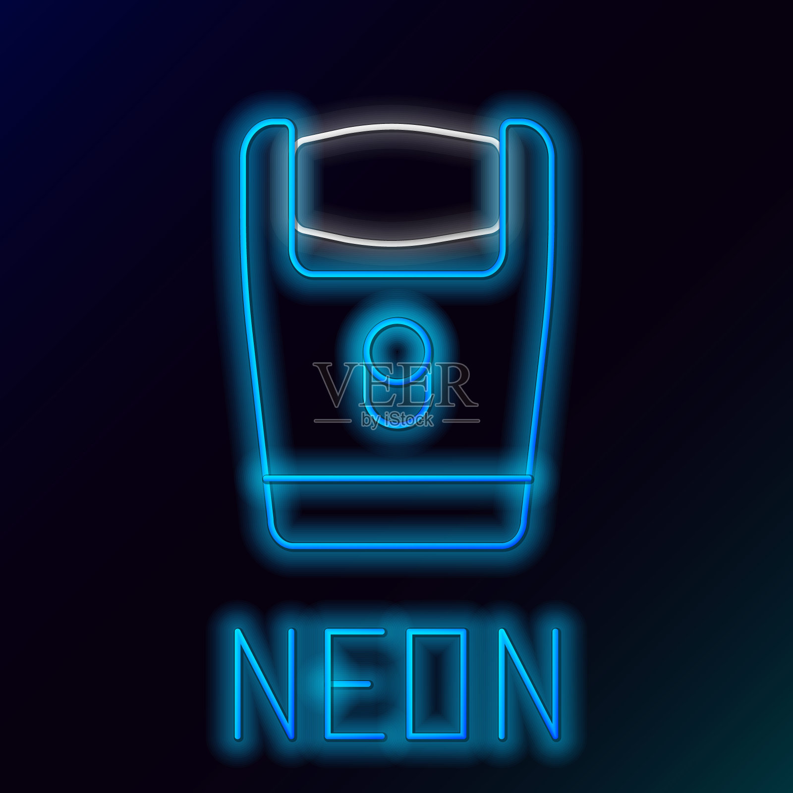 发光的霓虹灯线电动剃须刀片的男人图标隔离在黑色背景。电动刮胡刀。彩色轮廓概念。向量插画图片素材