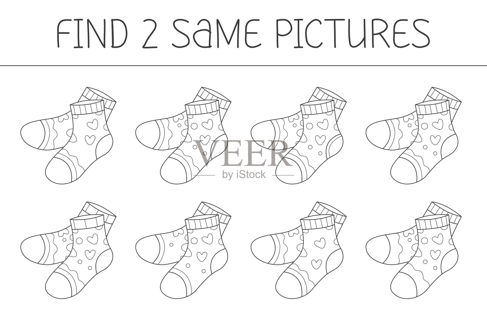 找两张一些图片是一款适合小朋友用袜子玩的教育游戏。可爱的袜子填色书。矢量插图。插画图片素材