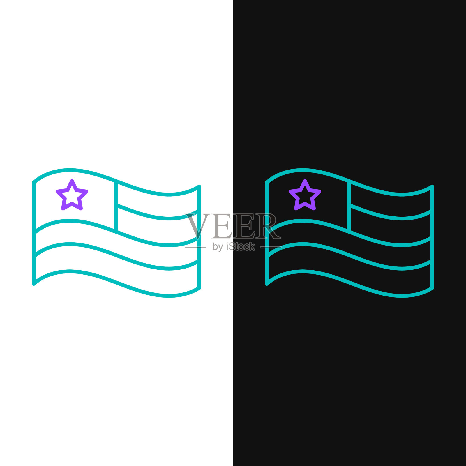 线条美国国旗图标孤立在白色和插画图片素材