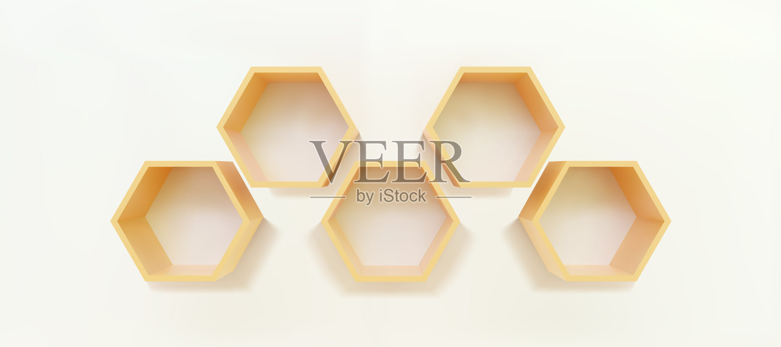 米色空六边形货架上的白墙3D模型插画图片素材