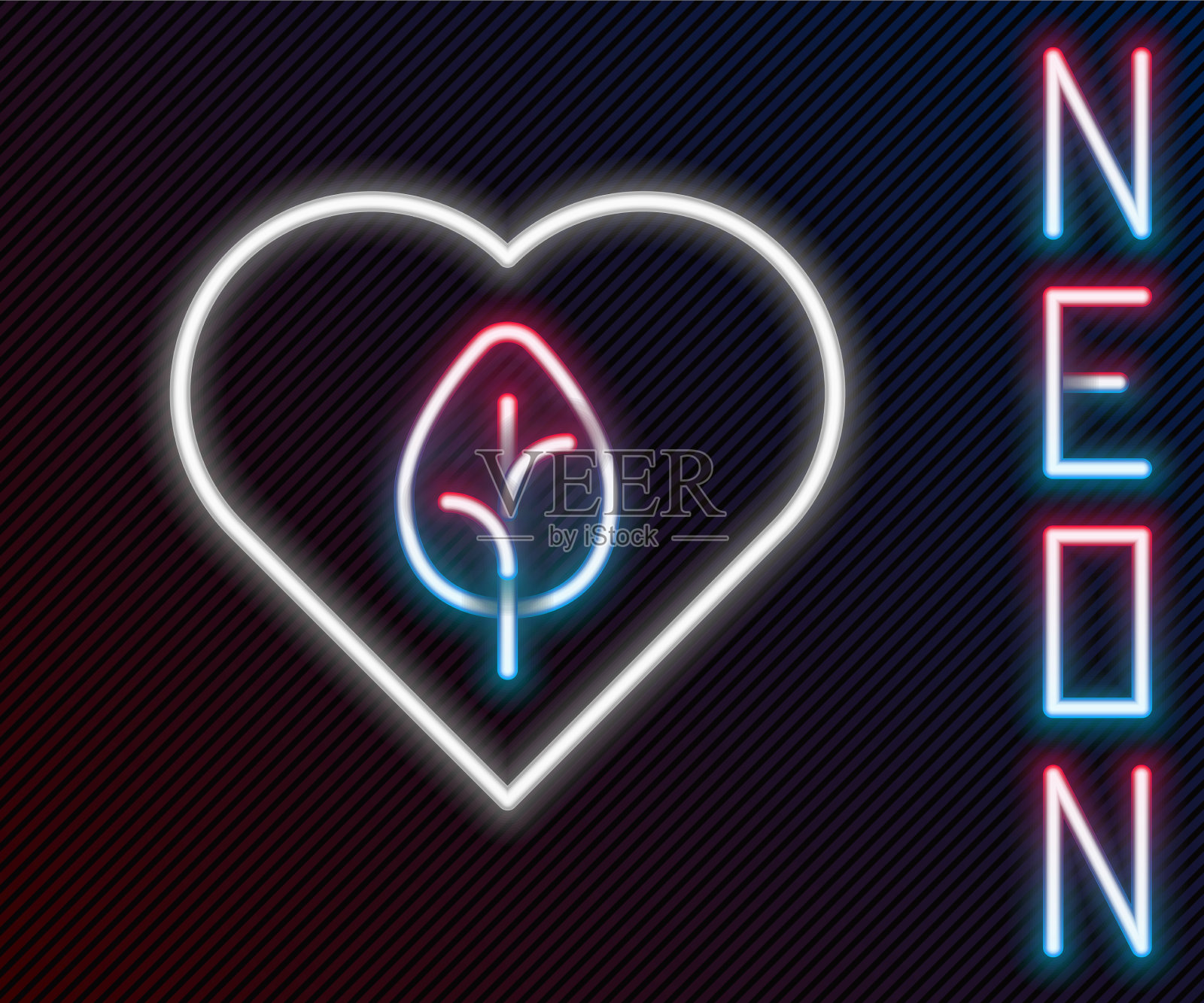 发光的霓虹灯线素食饮食图标隔离上插画图片素材