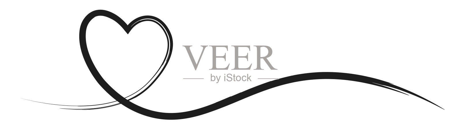 黑色手绘心形符号线条艺术横幅全景插画矢量图，白色背景插画图片素材