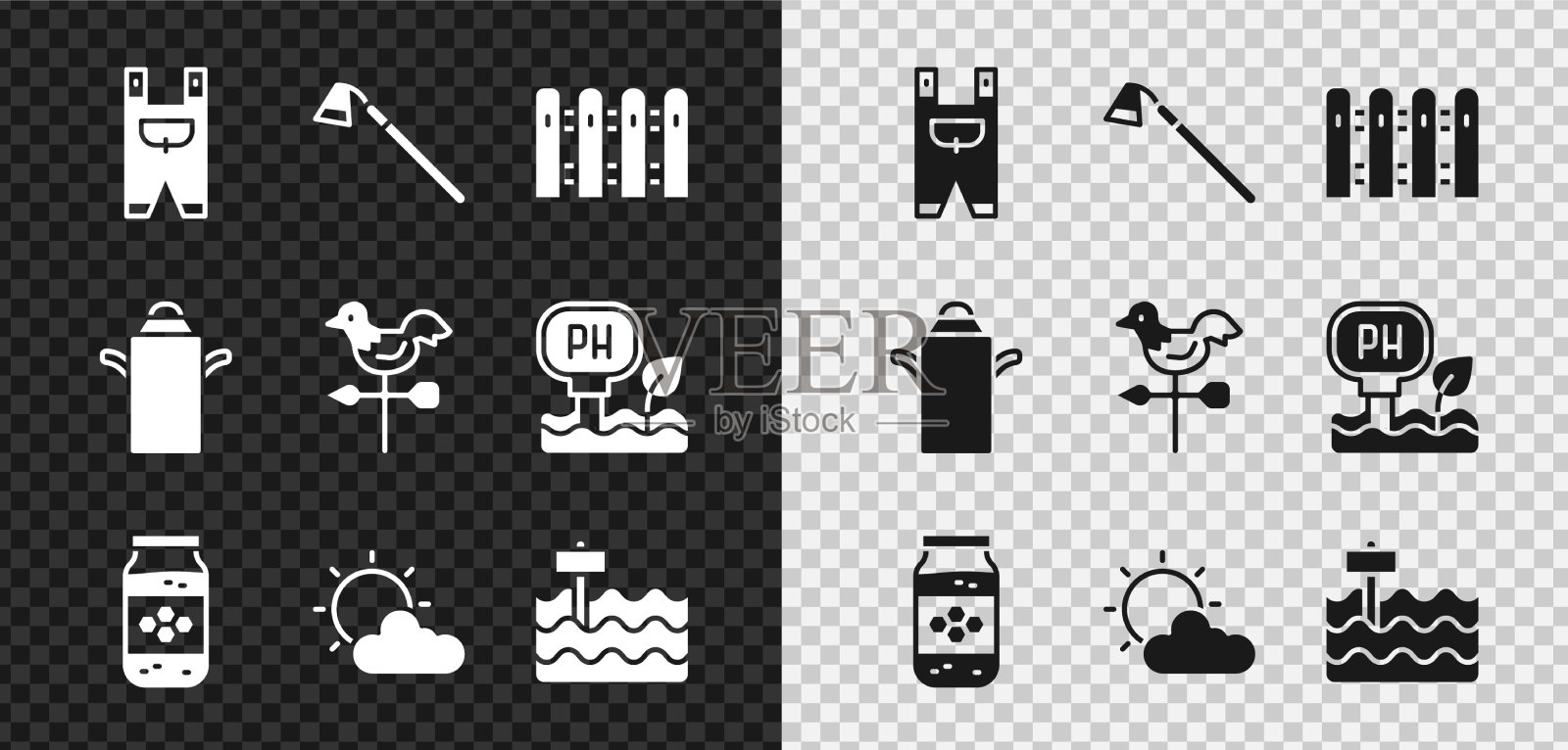 集园艺工人衣服锄头篱笆木罐子图标素材