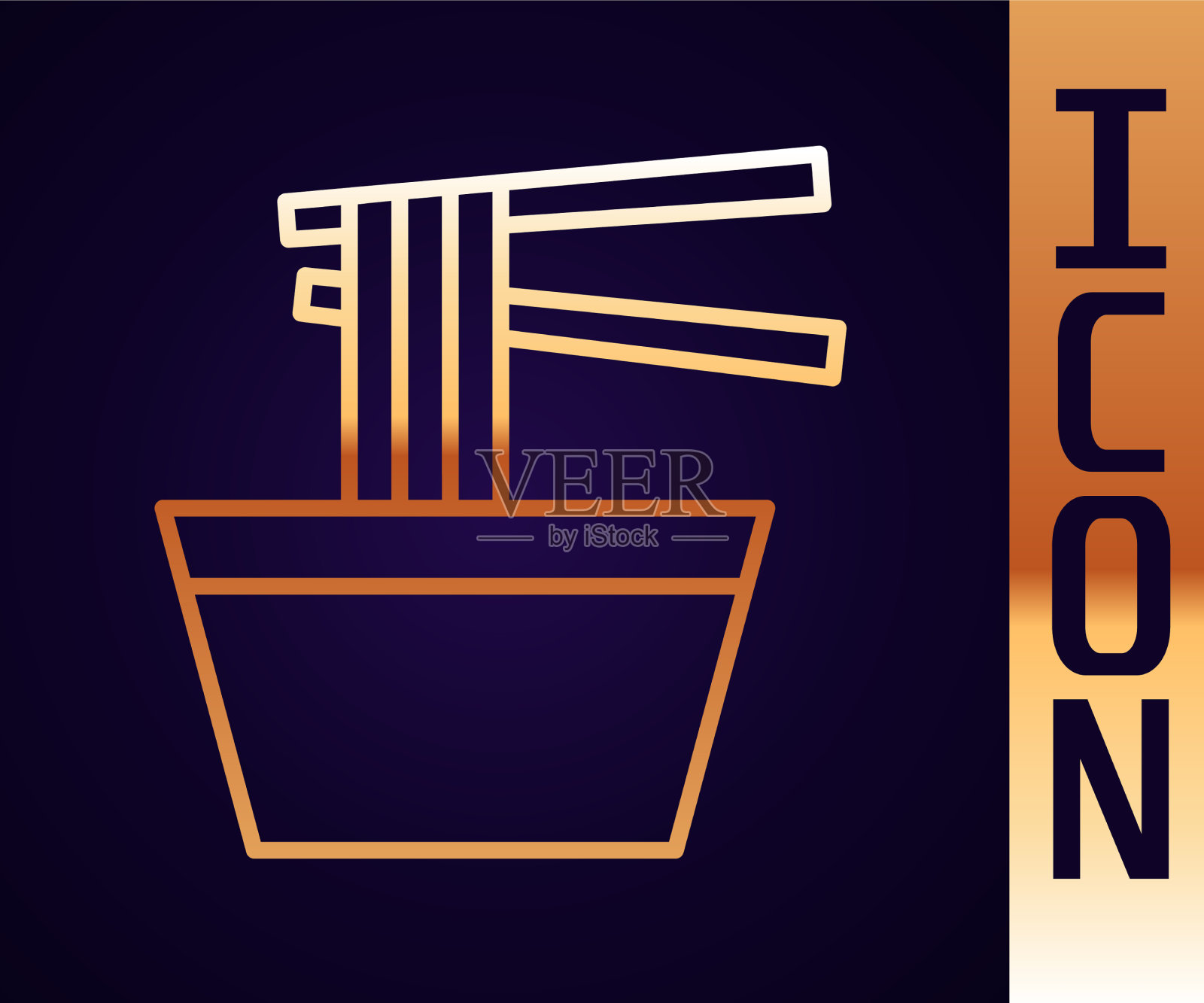 金线亚洲面条在碗和筷子插画图片素材