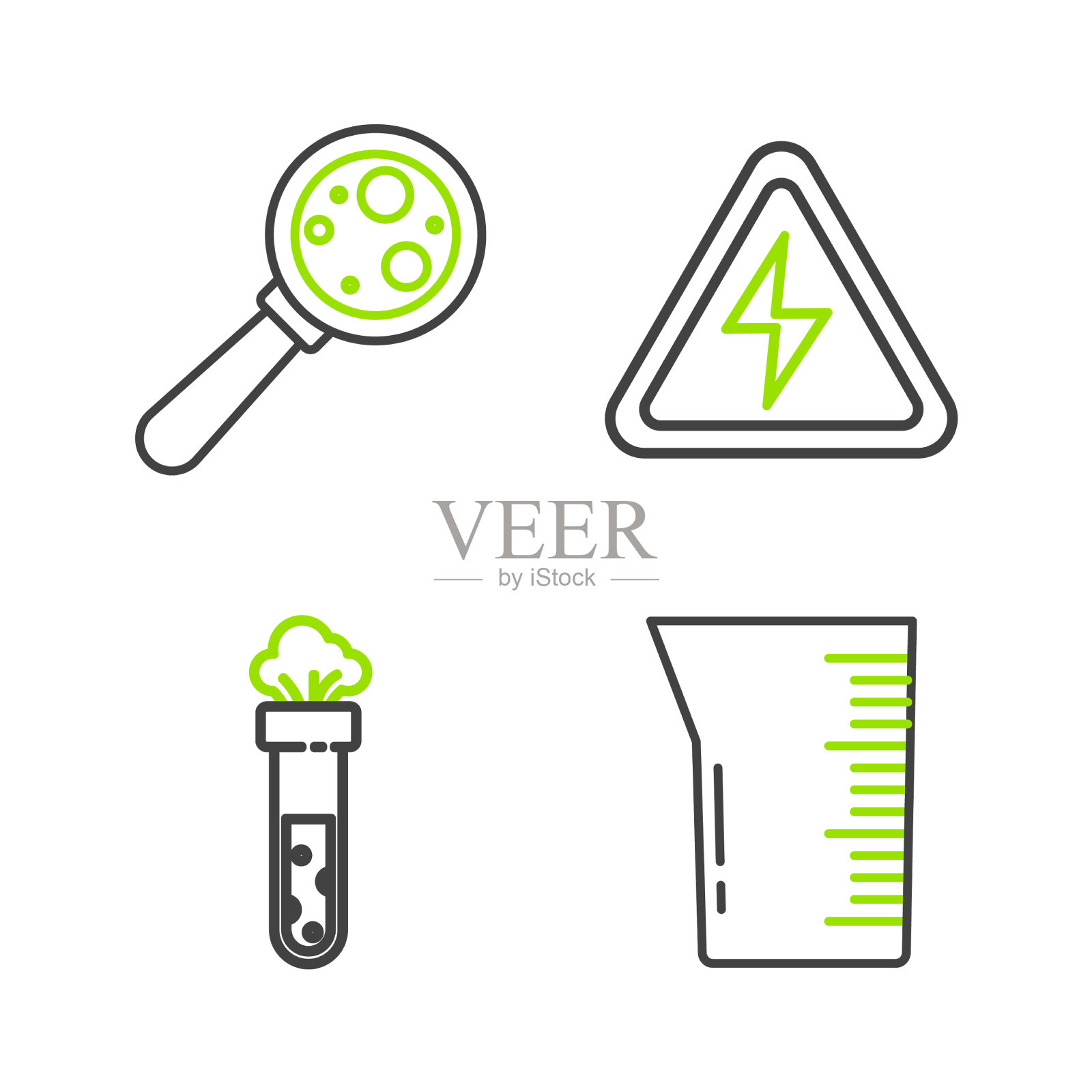 设置线实验室玻璃器皿或烧杯试管图标素材