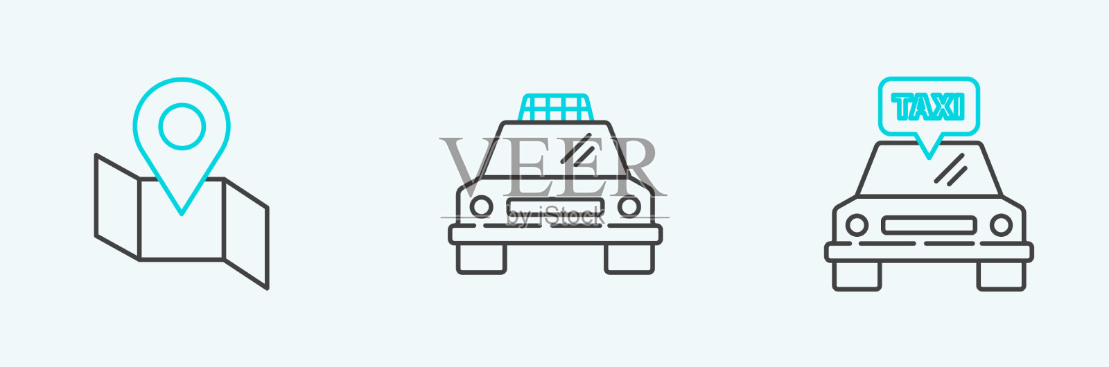 设置线出租车折叠地图与定位标记图标素材