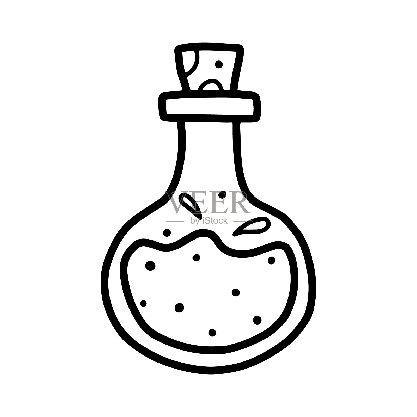 一瓶药水或毒药魔法药水。矢量插图。画的风格。插画图片素材