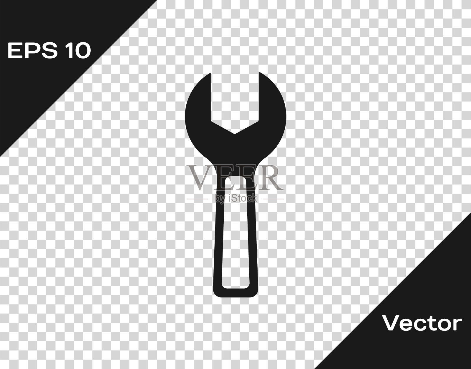 黑色扳手扳手图标隔离在透明背景上。向量插画图片素材