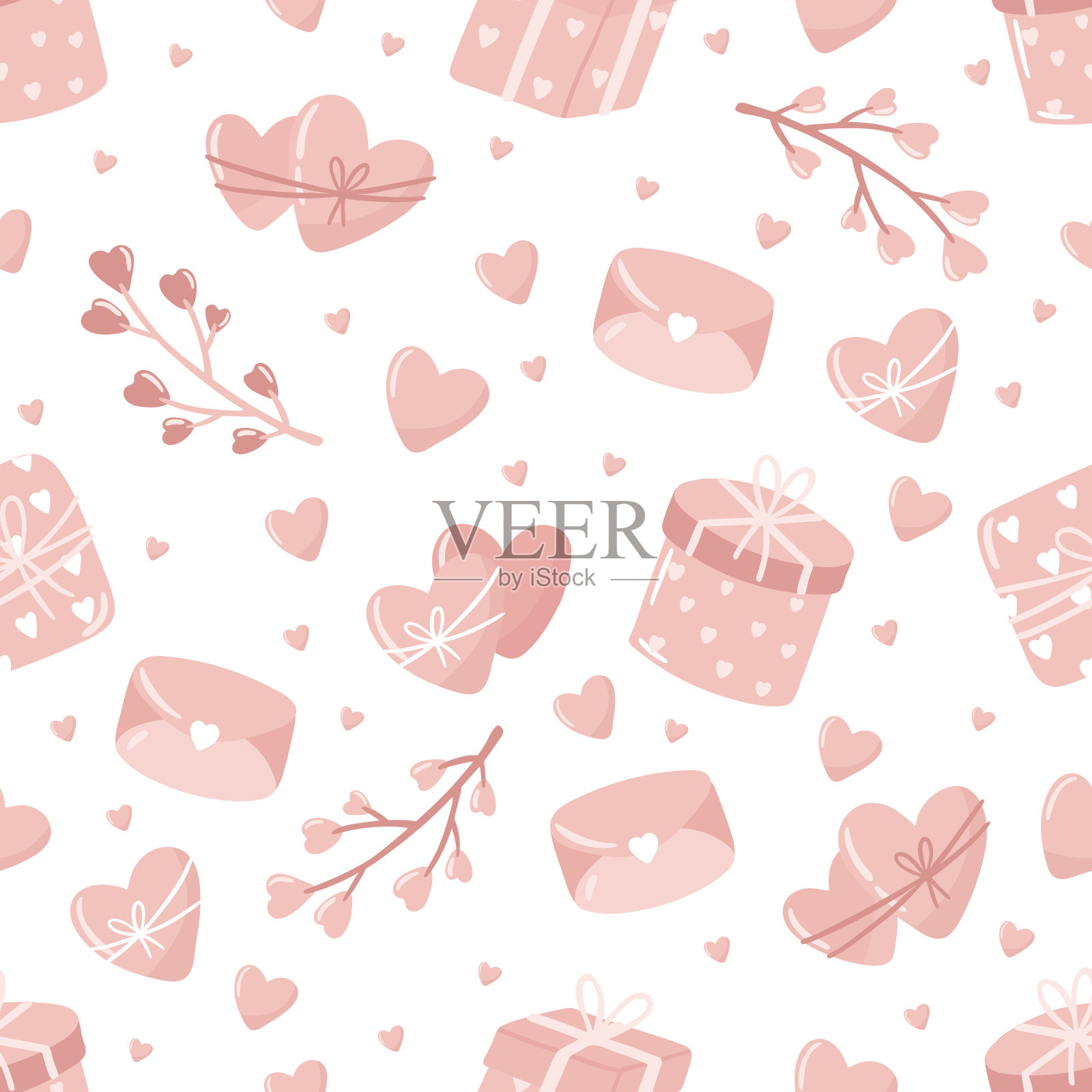 矢量情人节无缝模式与手绘爱的符号。插画图片素材